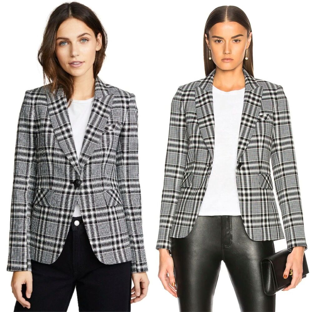 Veronica Beard Ada Dickey Plaid One-Button Fitted Blazer Size‎ 4